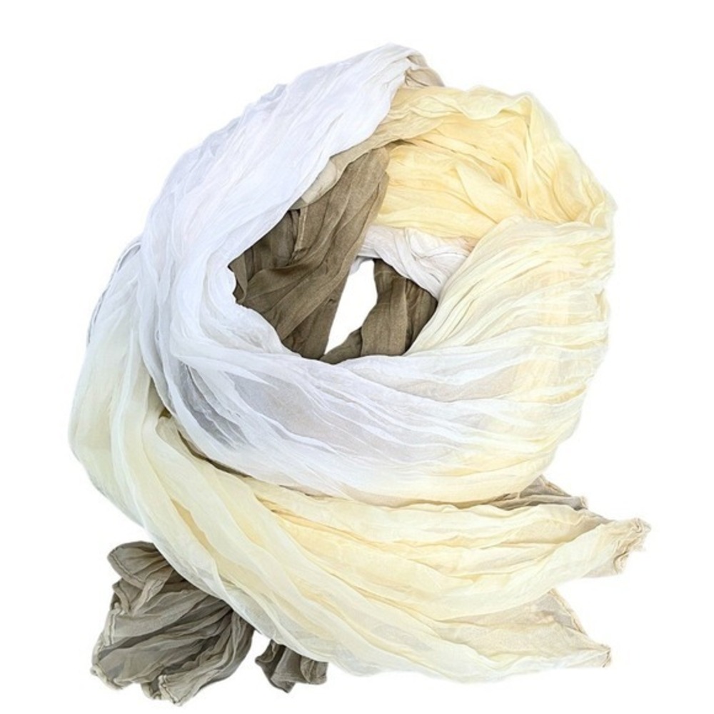 Chicos Crinkle Scarf Sheer Ombre Butter Yellow Green Cream OS Wrap Lightweight